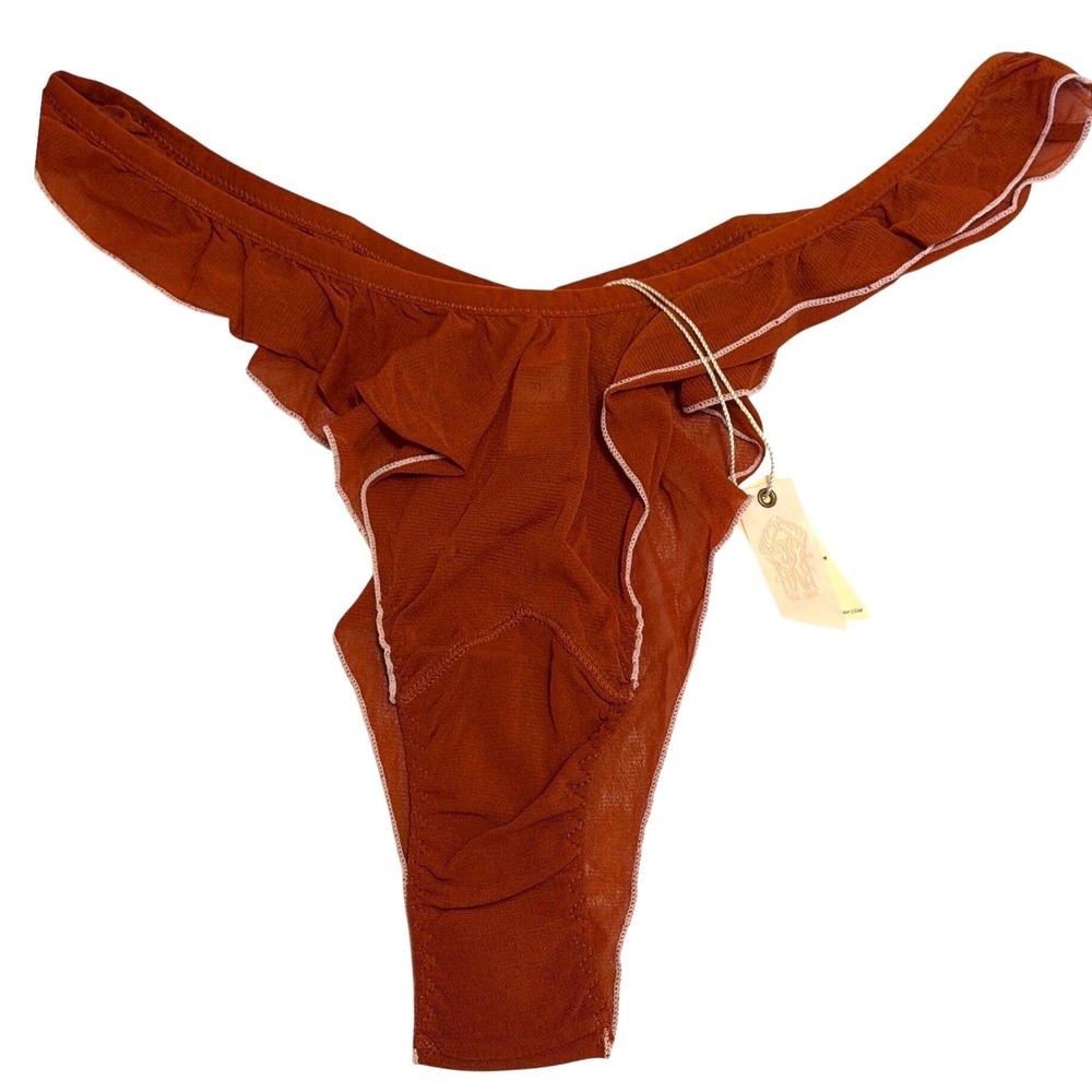 We Are HAH Fly Girl Mesh Panty Bronze Ruffle Thong XL Free People revolve NWT